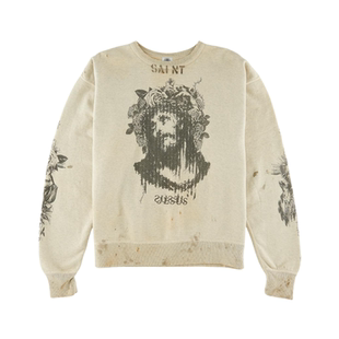 Saint Michael美式秋冬复古破坏做旧涂鸦印花休闲男女圆领卫衣