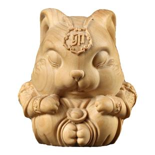 天然黄杨木打坐兔可爱摆件生肖卯兔创意文玩兔子手把件桌面小摆件