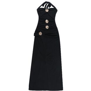 instahot 性感挂脖露背黑色礼服裙女轻奢宴会气质显身材夜店战袍