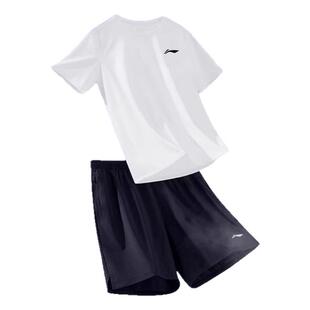 李宁儿童速干衣套装夏季新款男童运动T恤透气短袖短裤休闲两件套
