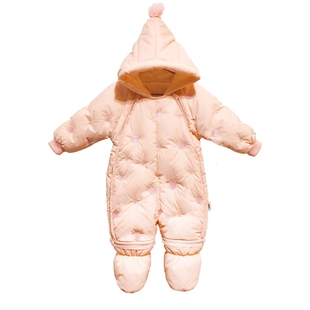 婴儿羽绒服连体衣抱冬季衣服宝宝加厚外出服新生儿包脚白鸭绒外套