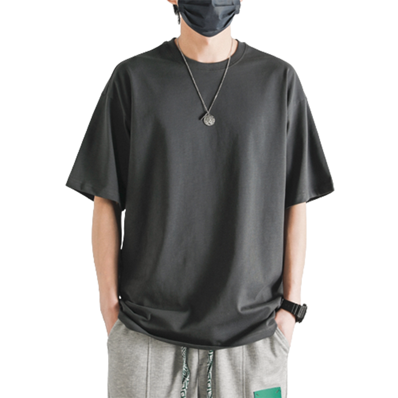 重磅宽松纯色T恤男短袖纯棉上衣服ins潮牌半袖体恤夏季情侣打底衫
