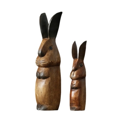 迦乐进口手工雕刻长耳兔摆件