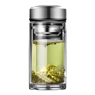 创意双层玻璃杯隔热真空泡茶水杯矮胖形户外车载喝水杯子定制印字