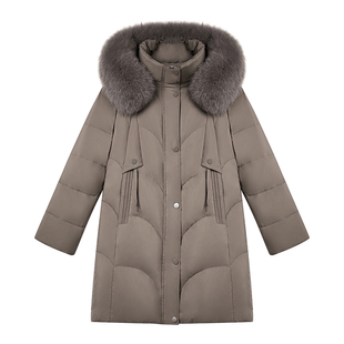 雪中飞羽绒服女2025冬新款小个子妈妈狐狸毛领防寒冬装羽绒衣加厚