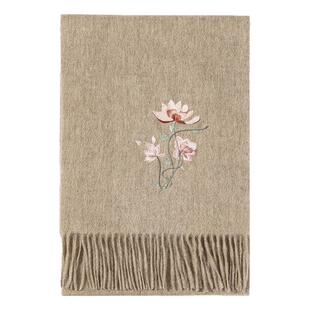 2025新款羊毛围巾女刺绣加厚保暖围巾柔软不扎送长辈妈妈护颈围巾