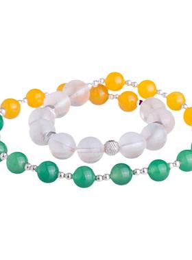 梦克拉S925银绿黄玉髓水晶双圈手链 翠露碧云 玛瑙芙蓉石手串