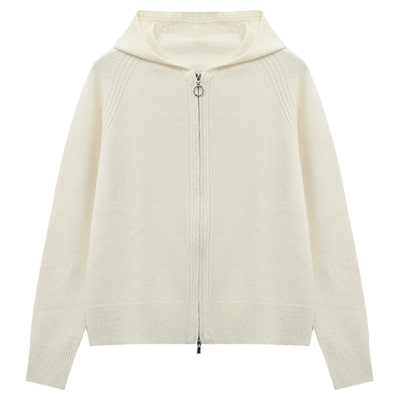 百家好连帽羊毛拉链开衫针织衫女