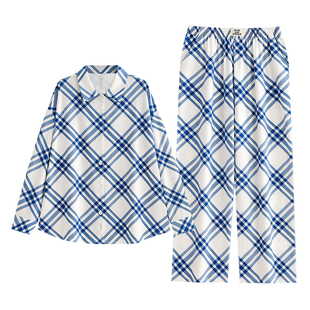 悦内睡衣女款春秋季长袖纯棉家居服时尚经典格纹套装高级感可外穿