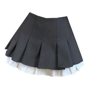 设计感百褶裙裤a字半身裙女夏秋微胖mm高腰辣妹小个子减龄短裙ins