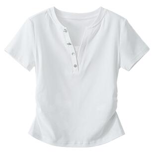 夕蒙2026新款春夏韩系气质上衣白色v领掐腰修身短款正肩短袖t恤女