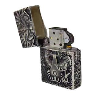 足银999纯银外壳打火机纯手工飞龙在天带煤油防风原装机芯男礼物