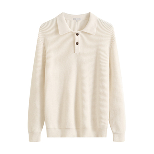 PLUS CRASH纹理感全棉老钱风POLO领毛衣百搭休闲慵懒风翻领针织衫
