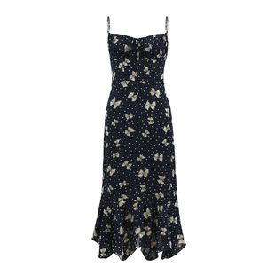 Lily Rose野玫瑰 法式黑色蝴蝶连衣裙复古碎花吊带裙度假风长裙子