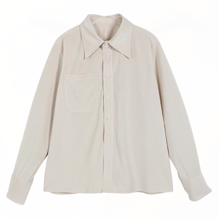 灯芯绒加厚白色衬衫女设计感小众秋冬新款学生宽松叠穿打底衬衣女