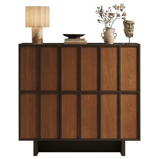 中古风实木入户门厅鞋柜家用小户型骨骼线玄关隔断柜客厅复古边柜