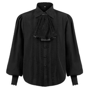 英伦宫廷礼服蕾丝花边衬衫男复古宽松长袖哥特风领花衬衣潮演出服