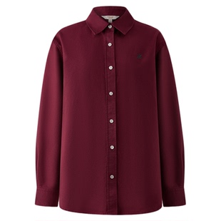 【100%棉】ELand衣恋衬衫女简约休闲宽松翻领上衣2025冬季新款