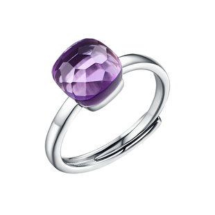 小肥珠宝独特车工方形天然宝石方糖戒指女黄水晶粉水晶紫水晶指环