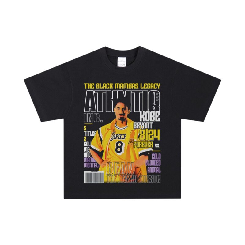 湖人队科比kobe美式篮球嘻哈数码印花重磅纯棉水洗长短袖T恤男潮