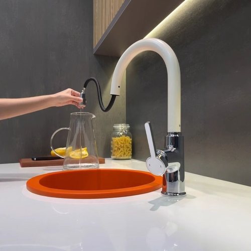 奶白抽拉日式岛台抽拉式龙头阳台洗衣盆水槽菜盆大单槽厨房水龙头