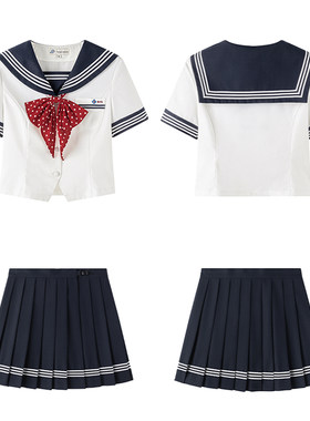 夏季日系JK白撞绀水手服套装