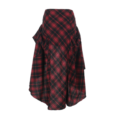 亚文化红黑格子半身裙辣妹穿搭