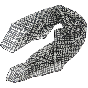 【清仓轻微瑕疵】千鸟格子小方巾丝巾黑白春秋冬季桑蚕丝真丝围巾