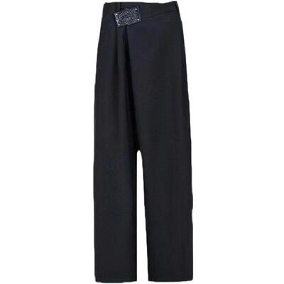 斜襟西裤休闲裤自然垂感直通长裤