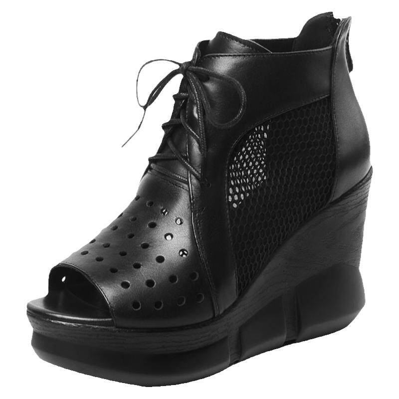 坡跟厚底女凉拖高跟系带鱼嘴女鞋