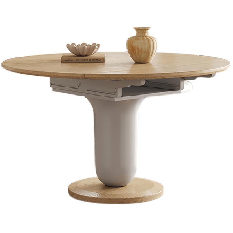 法式奶油伸缩餐桌家用小户型2025新款方圆两用原木风实木餐桌圆桌