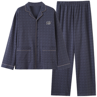 猫人男纯棉睡衣中老年爸爸爷爷长袖全棉家居服春秋冬季套装可外穿