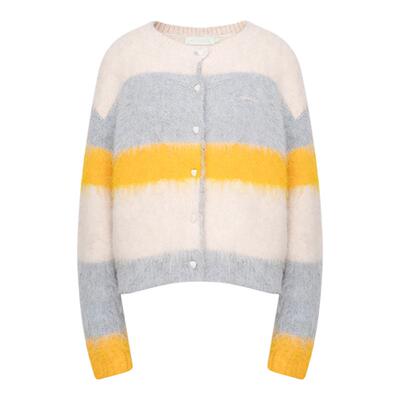 羊驼毛混纺撞色条纹针织开衫