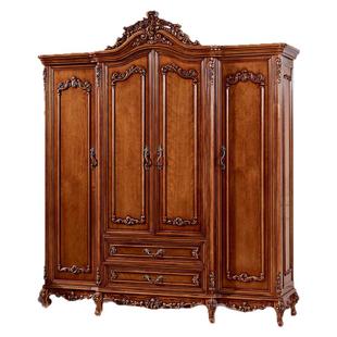 美式全实木衣柜卧室大衣柜三门四门衣橱复古储物挂衣柜子整体定制