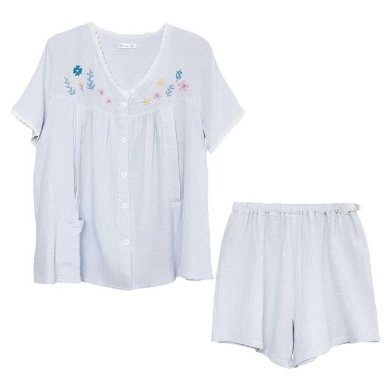 家时光月子服夏季薄款产后短袖纯棉纱布孕妇哺乳睡衣怀孕期家居服