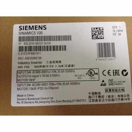 议价西门子V20变频器7.5KW 6SL3210-5BE27-5UV0 原装现货