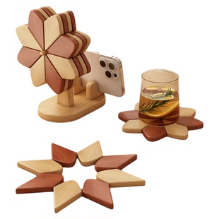 风车杯垫隔热垫餐桌垫防烫耐高温木杯垫碗垫锅垫手机支架摆件一体