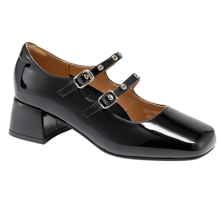 奥康 女鞋春秋玛丽珍复古方头粗跟双扣带JK少女浅口单鞋