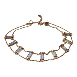 通体18K金镶嵌天然澳洲水晶欧泊柱式手链复古希腊珠宝宝石原创女