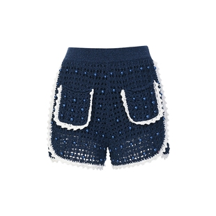 lefame拉飞姆2026春季边缘撞色毛织珍珠装饰针织短裤