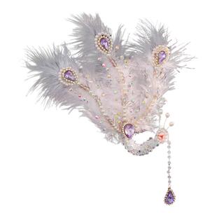 手工发冠古风汉服COS嫦娥中秋发饰百搭羽毛偏凤凰流苏步摇凤钗女