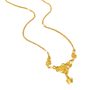 轻奢沙金首饰镀24k仿真黄金色繁花似锦水波花朵项链女气质高级感