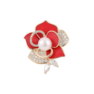 【紫罗兰正版】常聆花胸针高档女珍珠花朵胸花生日礼物潮别针