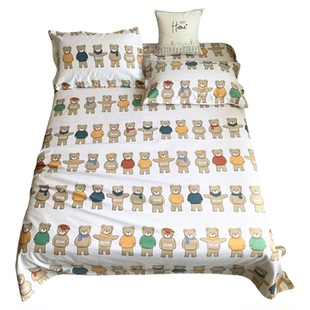 2025新款100%纯棉高品质鱼骨纹老粗布床单儿童小熊榻榻米加厚炕单