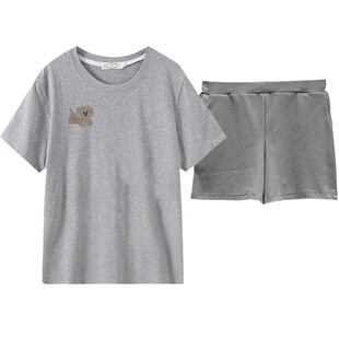 韩版纯棉睡衣女夏天短袖薄款可爱简约可外穿家居服休闲运动套装女