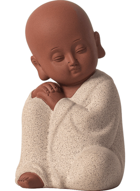 中式紫砂禅意小和尚装饰摆件