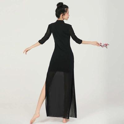 国风古典舞旗袍舞蹈服女中国舞练功服黑色旗袍开叉民族风演出服装