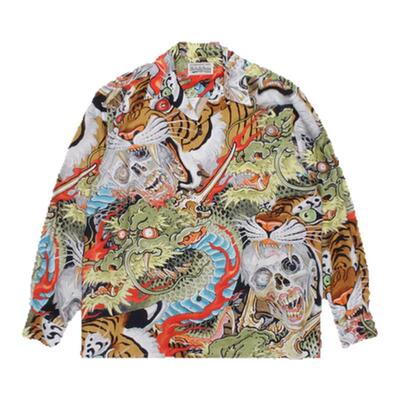 【现货】SOLAR BEAMS黑眼带取汲注意老虎图腾骷髅夏威夷长袖衬衫