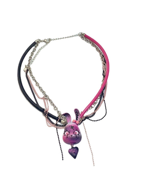 甜酷萌趣紫色流氓兔多层流苏项链时尚轻奢高级ins风小众锁骨链女