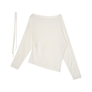 SILAVIE 天丝亚麻一字领不对称下摆显瘦针织衫上衣女2026春季新款